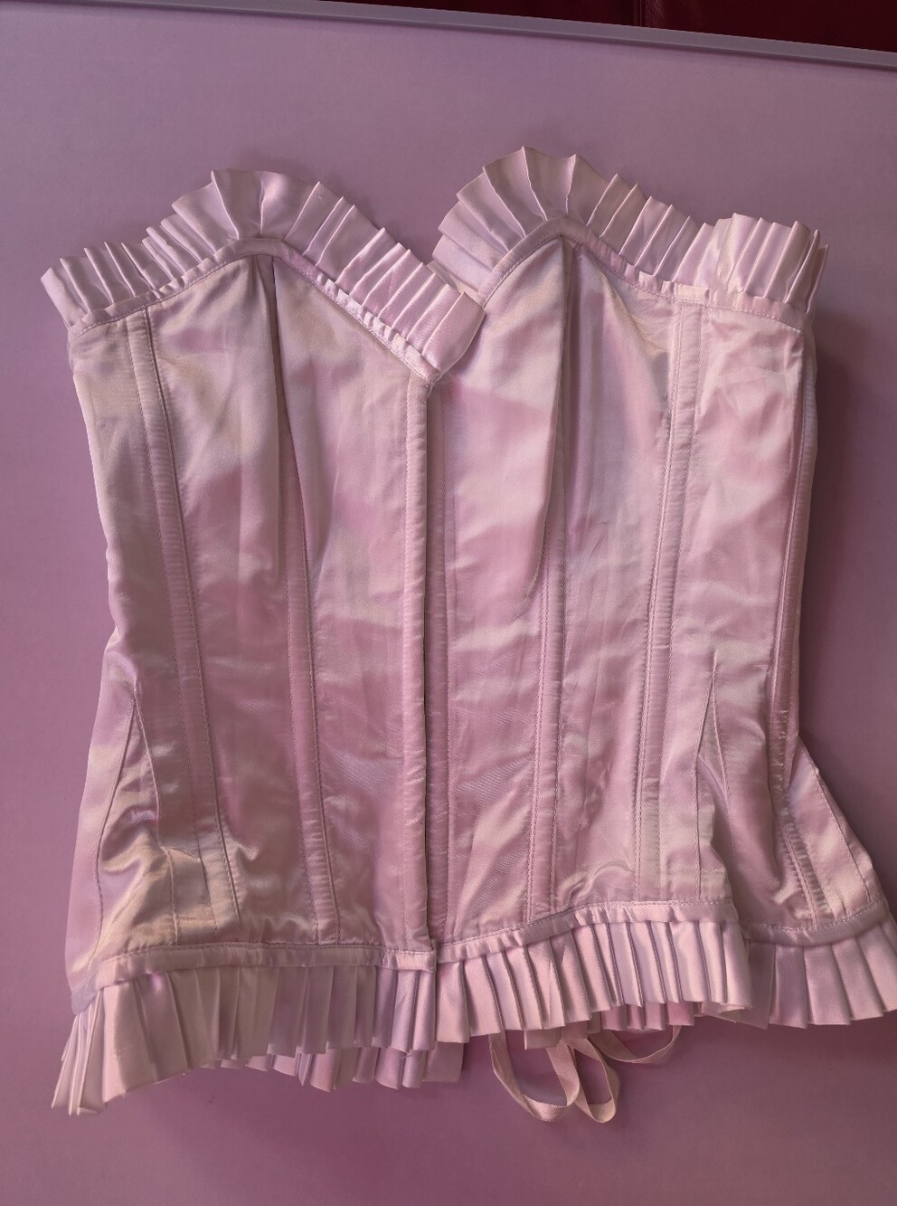 Vintage Goth White Bridal Satin Ruffled Heavy Duty Corset Size 30